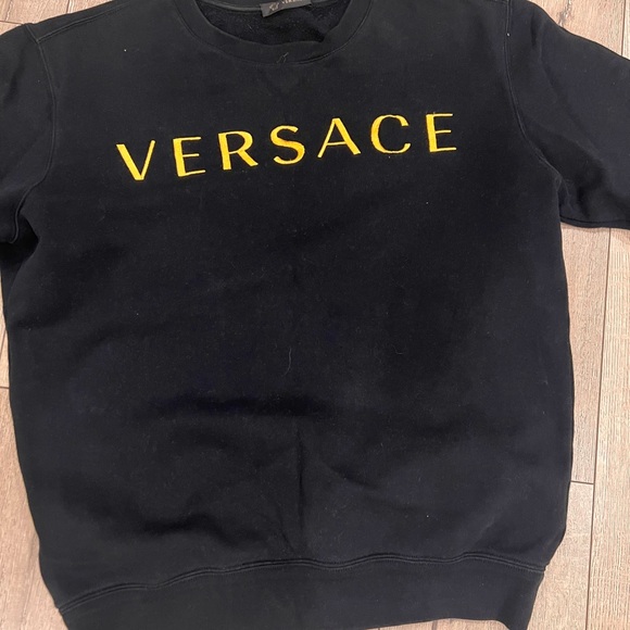 Versace Black Crewneck Sweater with Yellow Logo